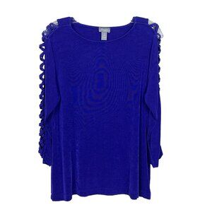 Chicos Travelers Womens 1 M Top Slinky Long Sleeve Open Slit Weave Stretch